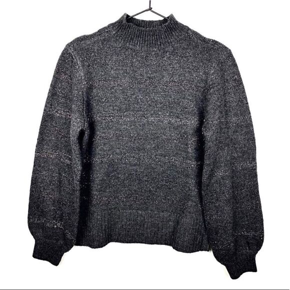 Marled Reunited Clothing Mock Neck Sweater Gray Metallic Stripes Soft Knit S - Picture 1 of 11
